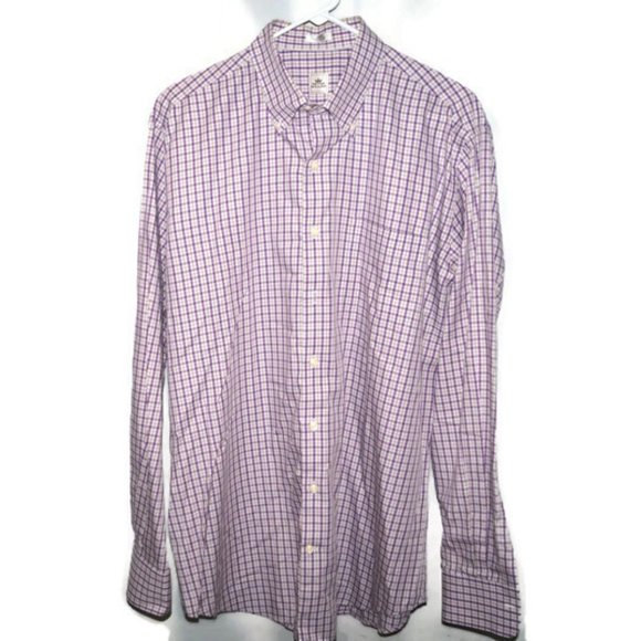 Peter Millar Checked Golf Dress Shirt Casual Men's Large Purple White Cotton EUC - Picture 2 of 7